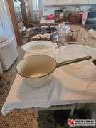 enamel wear pan and two strainers