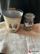 Antique apple peeler & glass milk bottles