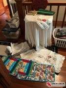 Place mats- dolies- holiday tablecloths- table runners- round table with coverings and glass (20”X 2