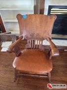 Antique oak padded rocker