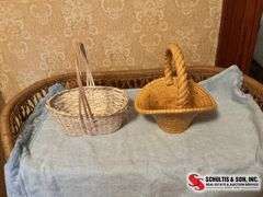 wicker baskets- ceramic baskets- ceramic bunnies- heart shaped ornaments- glittery eggs