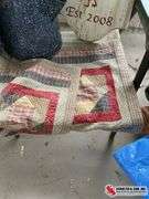 Blue flowered kitchen rug, enamel coffee pot, farm scenery picture, quilted placemats,the coupe chic
