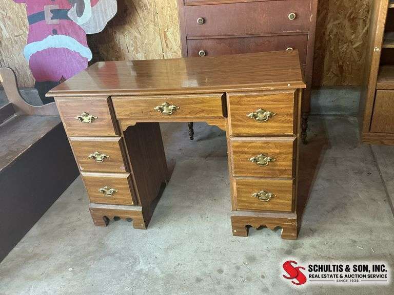 antique desk with 7 drawers (42” W X 18”D X 31”H)