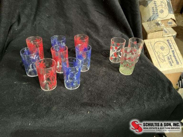 vintage floral design juice glasses 