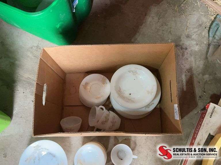 Golden Glory milk glass set of dishes