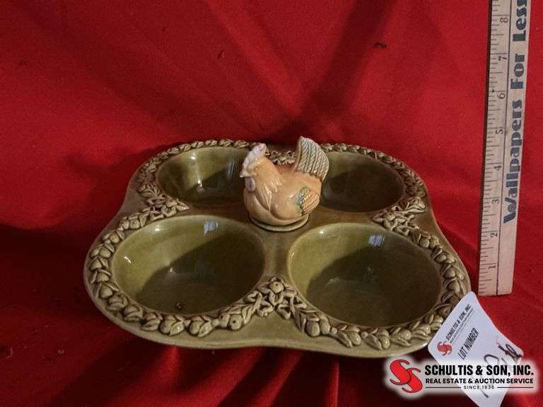 Vintage California pottery chicken thing divided serving dish