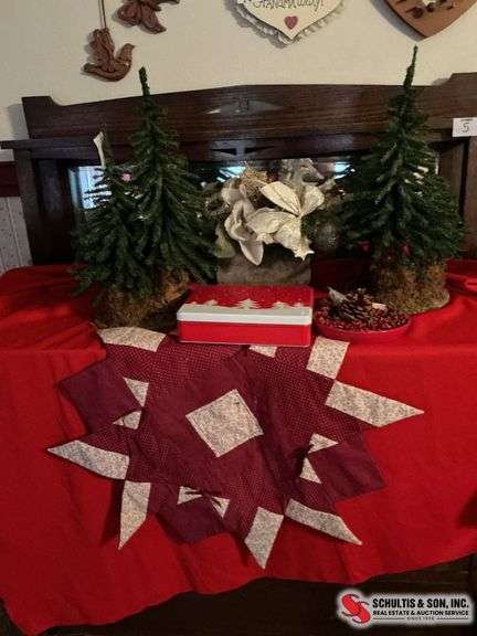 Christmas trees, poinsettia arrangement,