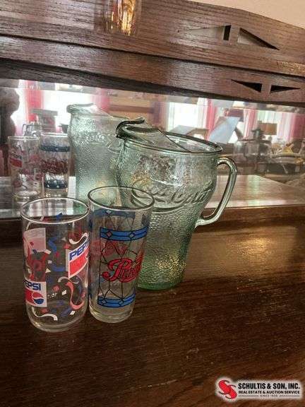 Vintage Coca-Cola glass pitcher & Pepsi glass tumblers