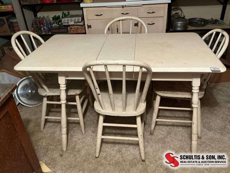 Antique oak kitchen table and four chairs