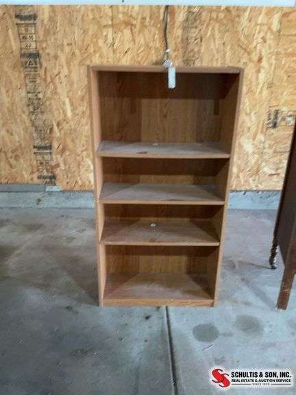 Faux wood storage cabinet with four shelves (25”W X 9”D X 48”D)￼