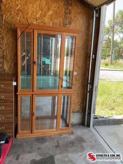 lighted glass and mirror curio cabinet￼(40”W X 12”D X 76”H) glass shelves included ￼