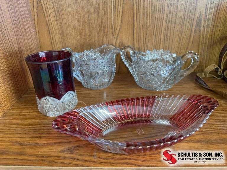 Jeanette oval banana split bowl , souvenir ruby glaSS