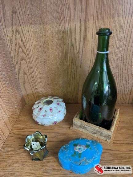 Hair receiver , carnival glass tooth pick holder