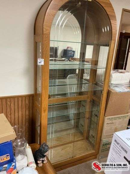 Oak Curio Cabinet with Glass Shelves