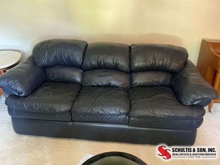 Dark Blue Leather Sofa