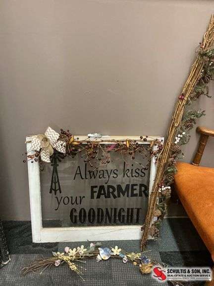 Framed Glass Sign with Garland