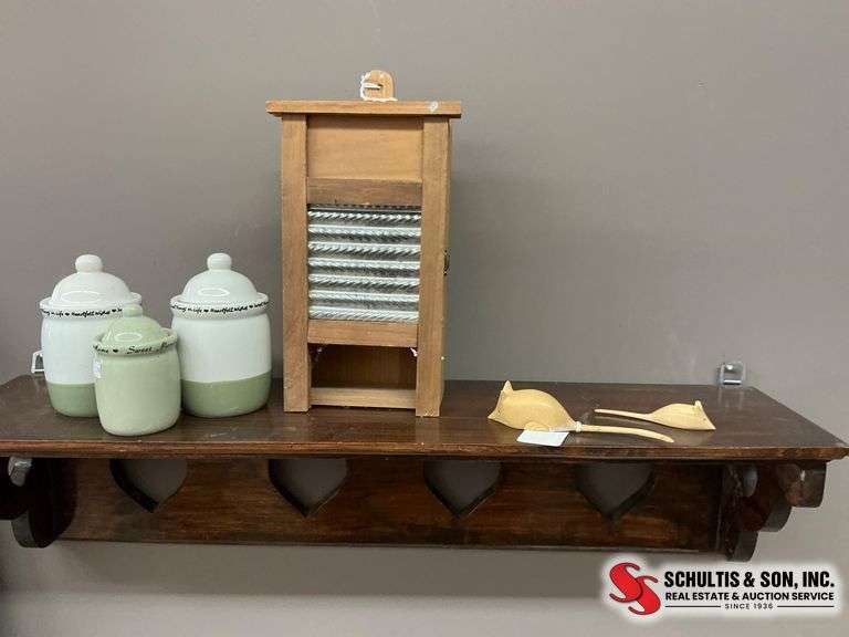 Ceramic Jars, Shelf, and Decor