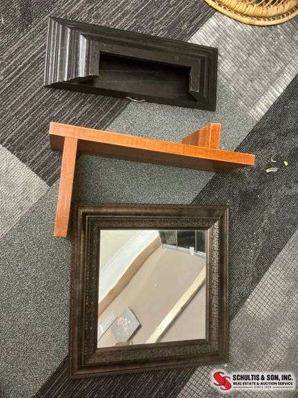 Mirror With Two Wooden Shelves