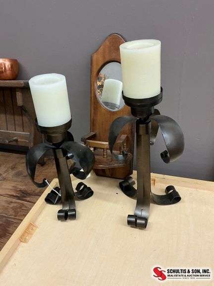 Wrought Iron Candleholders and Wall Mirror