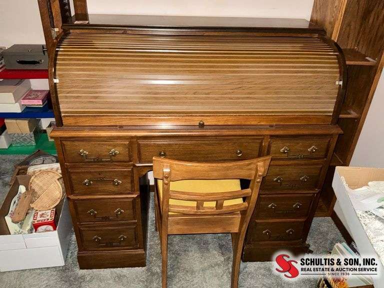 Roll-Top Desk with Chair