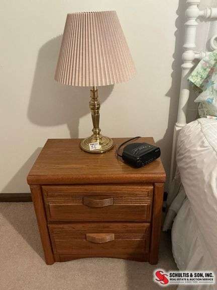 Wood 2-Drawer Nightstand and lamp