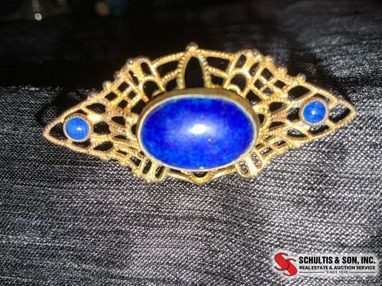 Gold-Tone Stick Pin With Blue Cabochon