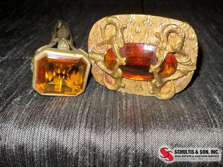 Brass Hatpins with Amber Stones