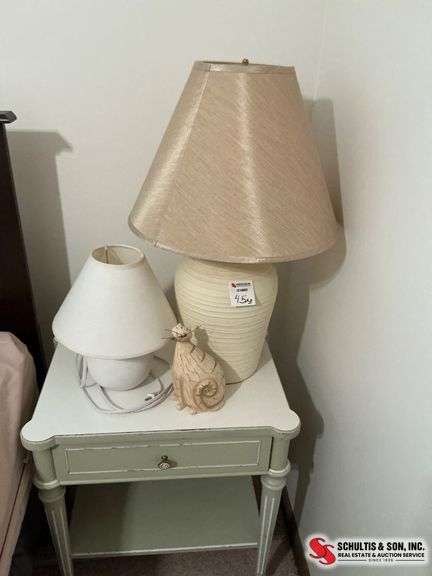 Green Nightstand and Lamps