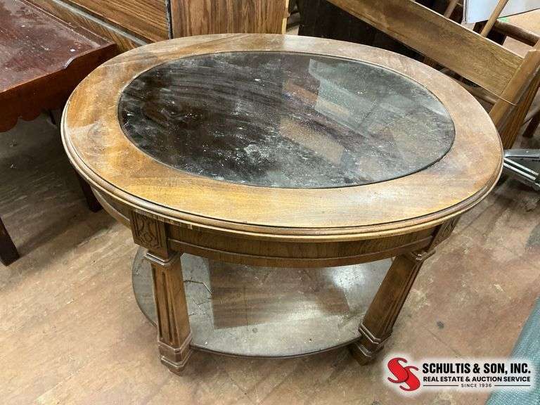 Oval Wood Side Table with Glass Top