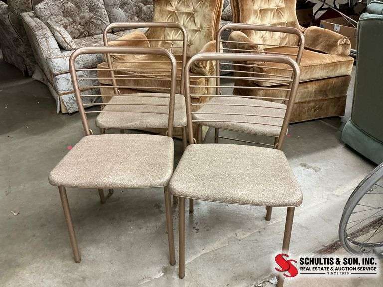 4 Metal Chairs with Upholstered Seats