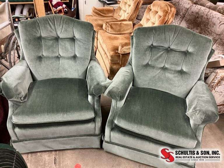 Green Upholstered Armchairs