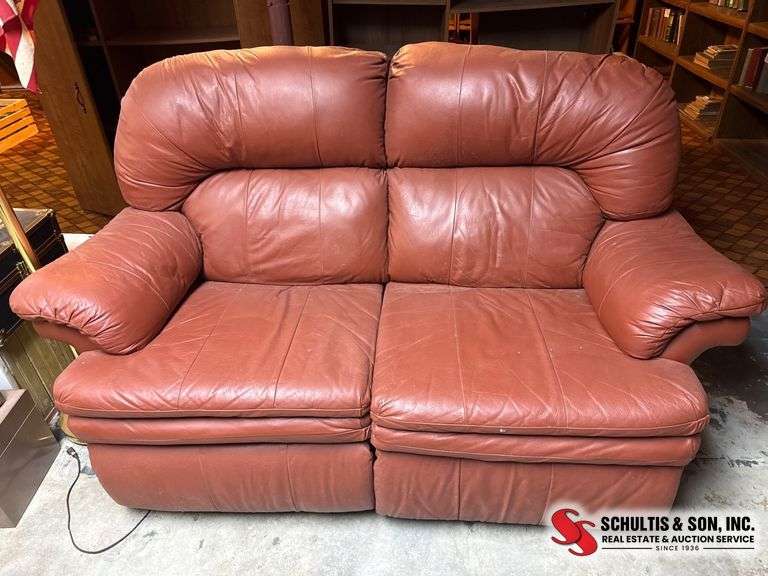 Brown Leather Reclining Loveseat