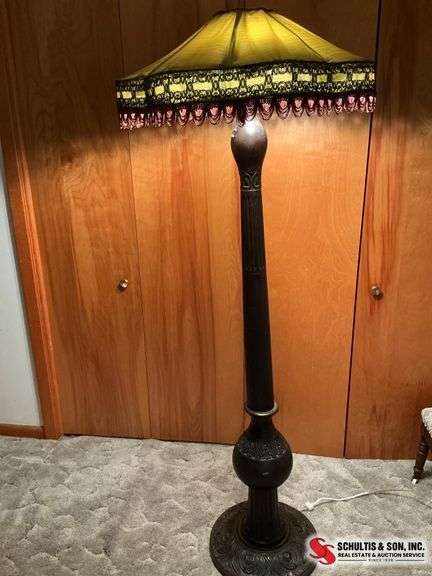 Ornate Tall Floor Lamp with Fabric Shade