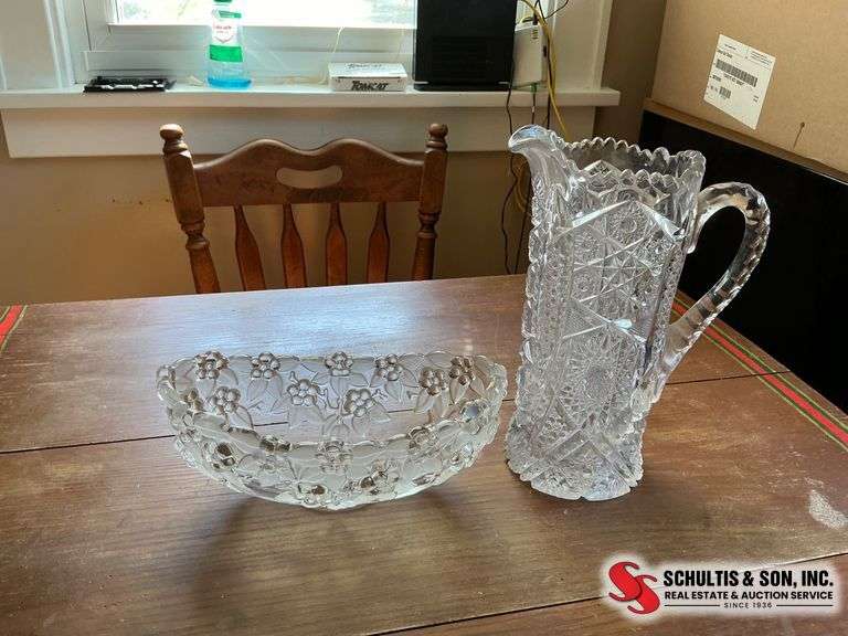 Cut Glass Pitcher and Bowl