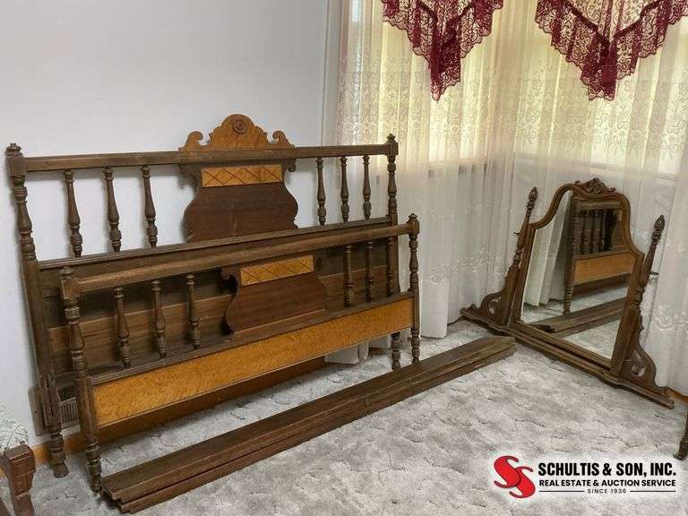 Wood Bed Frame and Mirror