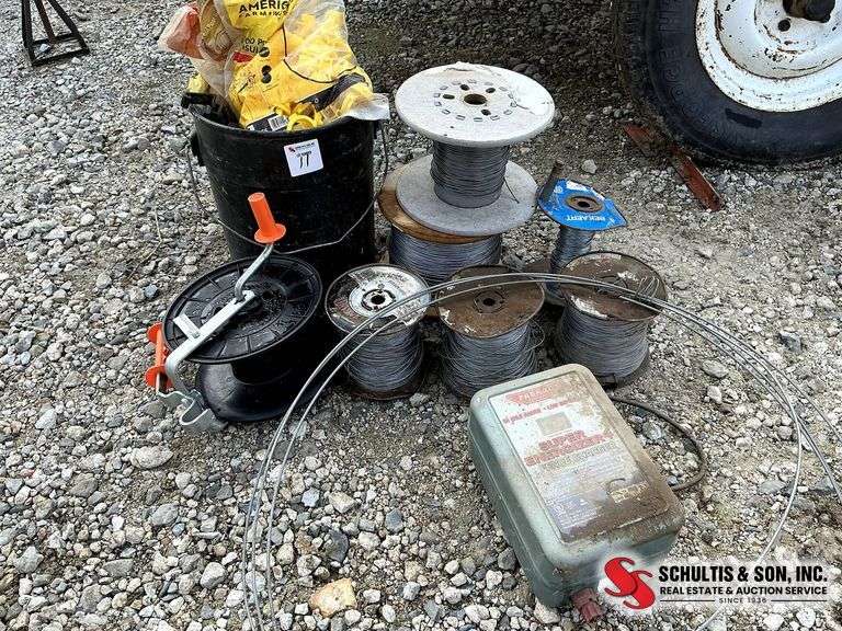 Electric Fencer Lot With Wire and Insulators