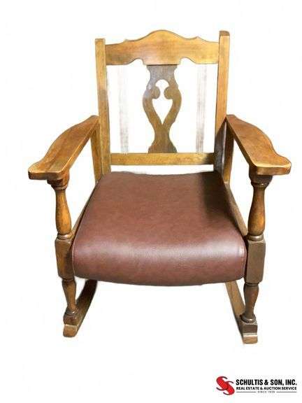 Wooden Rocking Chair with Leather Seat