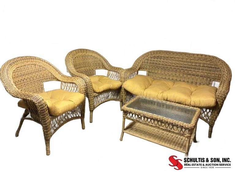 Four-Piece Wicker Furniture Set with Cushions