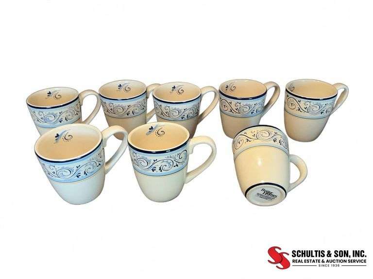 Pfaltzgraff Filigree Blue and Cream Mugs Set