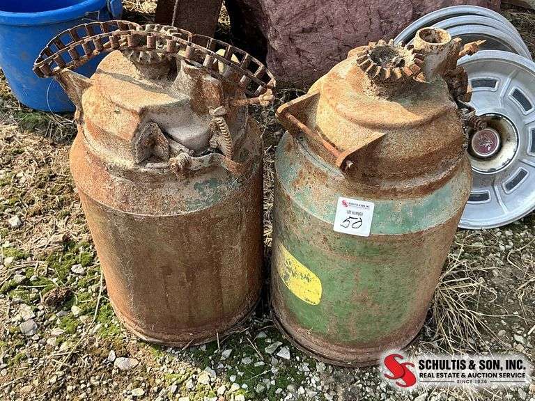 Two Antique John Deere Oil and Grease Cans