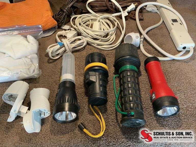 Lot Flashlights Cords and Accessories