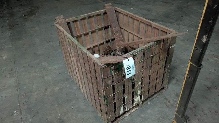 Forklift Forks, Wooden crate w/ Misc. Metals