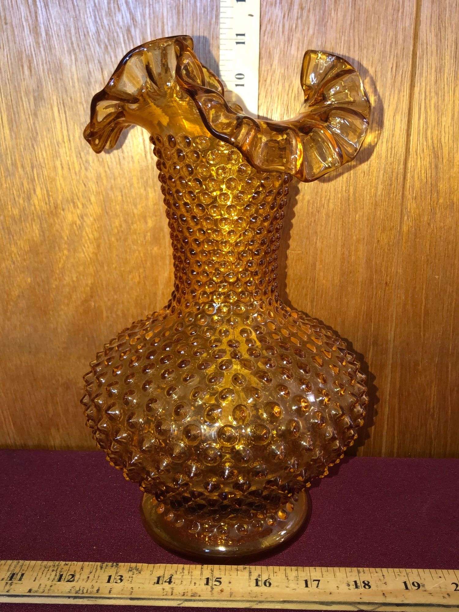 Fenton Amber 10” Hobnail Vase, Fenton Cranberry Opalescent