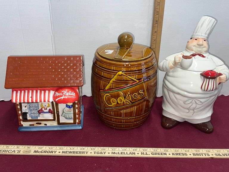 McCoy Cookie Barrel Cookie Jar, Mrs. Fields Cookie Jar & Certified
