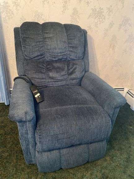 Blue Berkline Electric Vibra-Massage II Recliner (has Power 41”H,30”L,37”D)