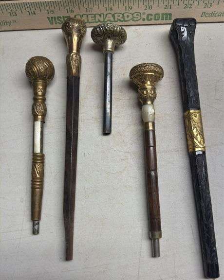 19th Century Antique Victorian Gold Topped Cane Handles & More