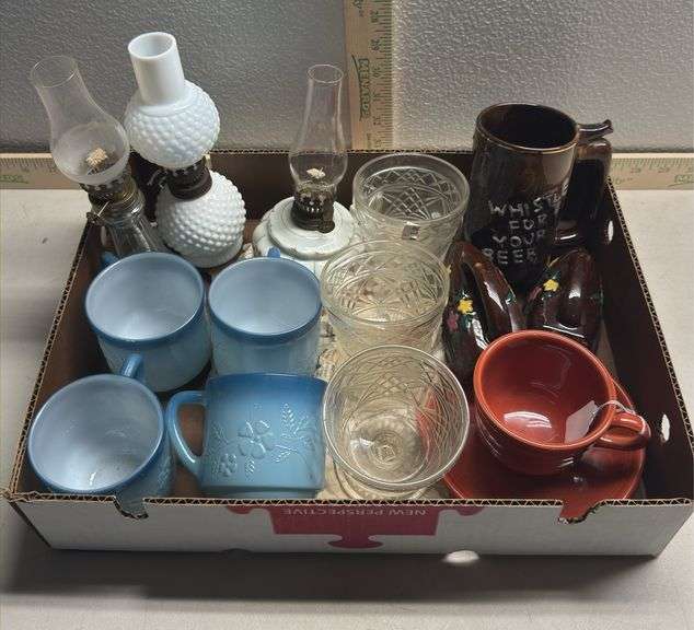 Vintage Oil Lamps, Flower Mugs & More