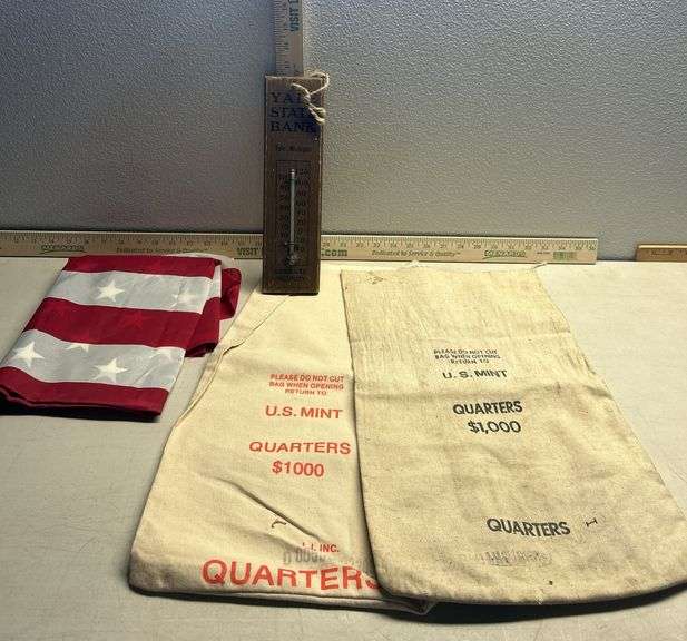 Yale State Bank Temperature Gauge, U.S. Mint 1000 Quarters Bags & U.S