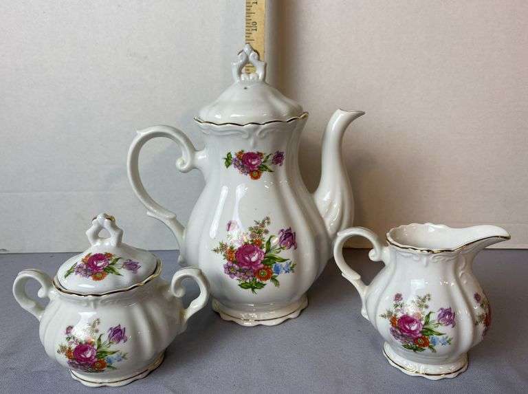 Spring Flowers Cabbage Rose Hand Painted Tea Set - Sherwood Auctions