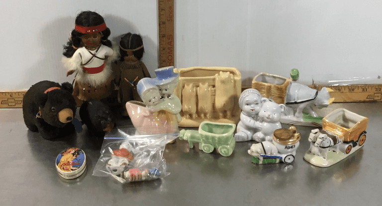 Planters, Ashtray, Vintage Toys, Figurines and Small Coca-Cola Tin